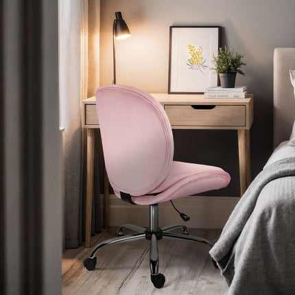 Office Desk Chair - Velvet Armless Swivel Study Seat OVOID PINK 7