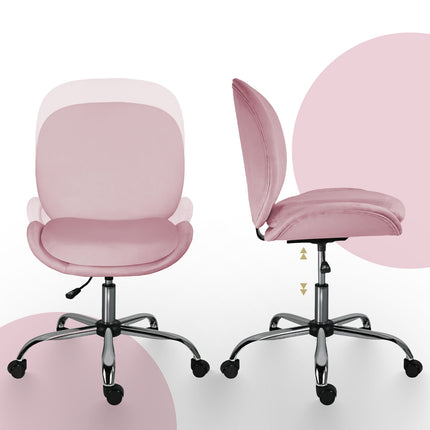 Office Desk Chair - Velvet Armless Swivel Study Seat OVOID PINK 8