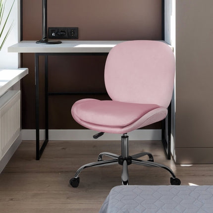 Office Desk Chair - Velvet Armless Swivel Study Seat OVOID PINK 10