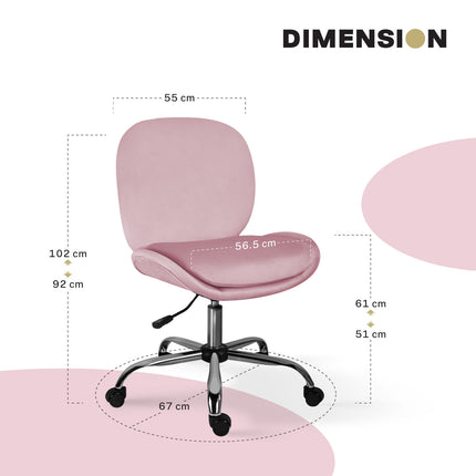 Office Desk Chair - Velvet Armless Swivel Study Seat OVOID PINK 11