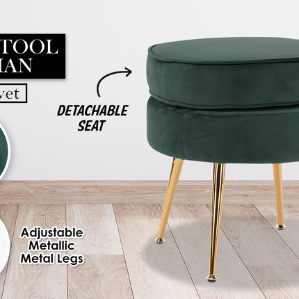 Ottoman Foot Stool Velvet Fabric Metal Leg Round GREEN 2