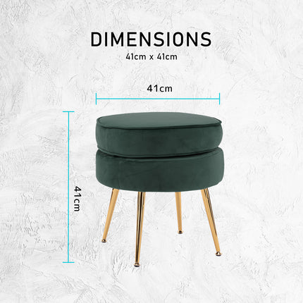 Ottoman Foot Stool Velvet Fabric Metal Leg Round GREEN 11