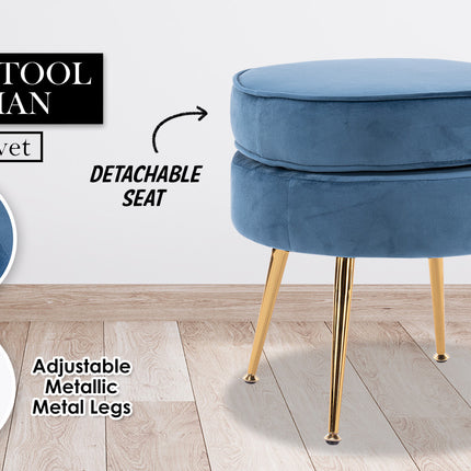 Ottoman Foot Stool Velvet Fabric Metal Leg Round NAVY BLUE 2
