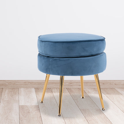Ottoman Foot Stool Velvet Fabric Metal Leg Round NAVY BLUE 10