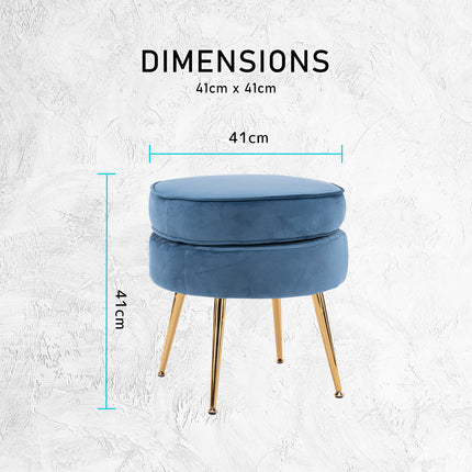 Ottoman Foot Stool Velvet Fabric Metal Leg Round NAVY BLUE 11