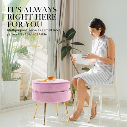 Ottoman Foot Stool Velvet Fabric Metal Leg Round PINK 5