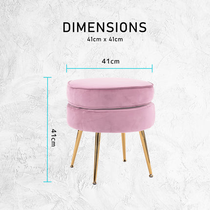 Ottoman Foot Stool Velvet Fabric Metal Leg Round PINK 11
