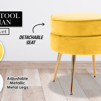 Ottoman Foot Stool Velvet Fabric Metal Leg Round YELLOW 2