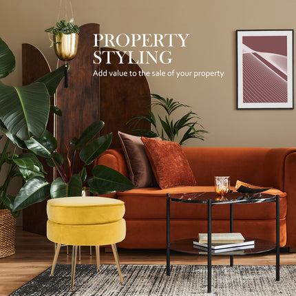Ottoman Foot Stool Velvet Fabric Metal Leg Round YELLOW 9