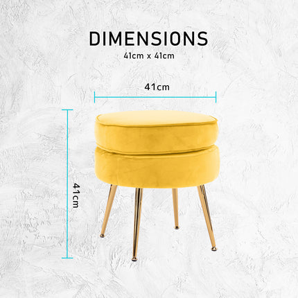 Ottoman Foot Stool Velvet Fabric Metal Leg Round YELLOW 11