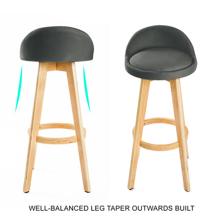 2X Wooden Bar Stool Dining Chair Fabric LEILA 72cm GREY 4