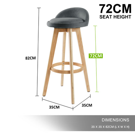 2X Wooden Bar Stool Dining Chair Fabric LEILA 72cm GREY 12