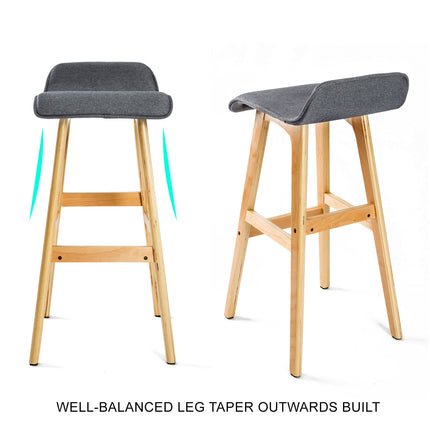 2X Wooden Bar Stool Dining Chair Fabric SOPHIA 74cm GREY 4