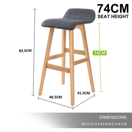 2X Wooden Bar Stool Dining Chair Fabric SOPHIA 74cm GREY 12