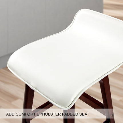 4X Wooden Bar Stool Dining Chair Leather SOPHIA 65cm WHITE BROWN 9