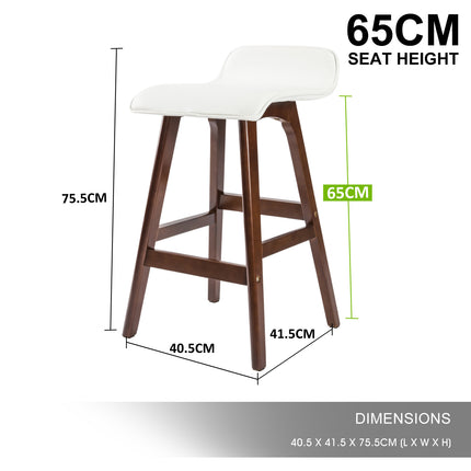 4X Wooden Bar Stool Dining Chair Leather SOPHIA 65cm WHITE BROWN 12