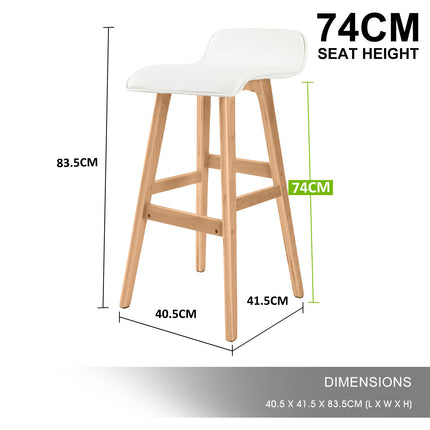 2X Wooden Bar Stool Dining Chair Leather SOPHIA 74cm WHITE 12