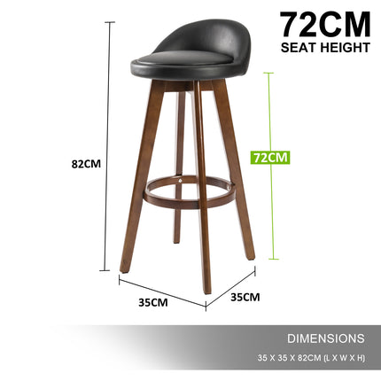 2X Wooden Bar Stool Dining Chair Leather LEILA 72cm BLACK BROWN 12