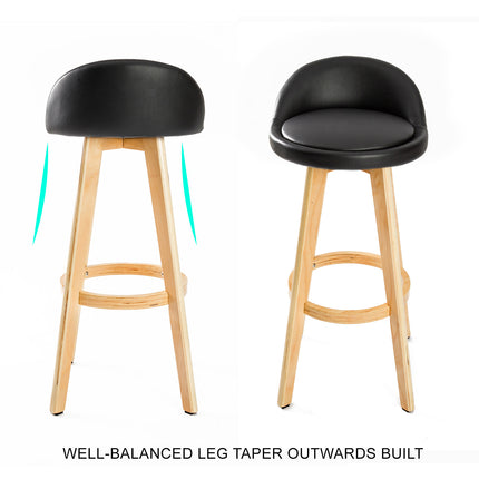 2X Wooden Bar Stool Dining Chair Leather LEILA 72cm BLACK 4