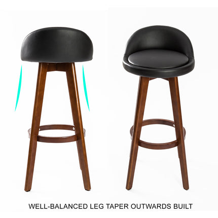 4X Wooden Bar Stool Dining Chair Leather LEILA 72cm BLACK BROWN 4