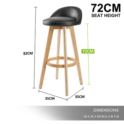 4X Wooden Bar Stool Dining Chair Leather LEILA 72cm BLACK 12