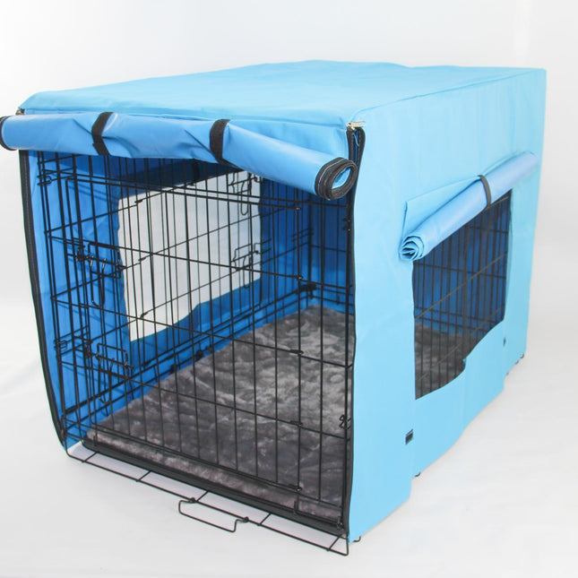36' Portable Foldable Dog Cat Rabbit Collapsible Crate Pet Cage with Cover Mat Blue 2