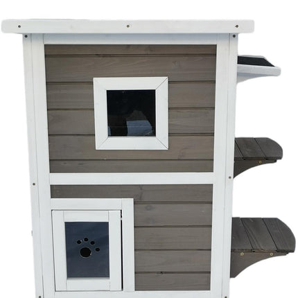 YES4PETS 2 Story Cat Shelter Condo with Escape Door Rainproof Kitty House 2