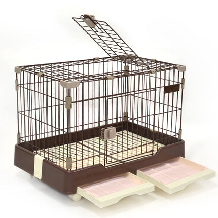 YES4PETS Large Brown Pet Dog Cage Cat Rabbit  Crate Kennel With Potty Pad And Wheel 2