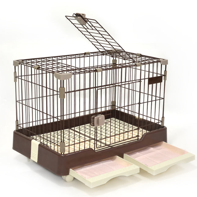YES4PETS Large Brown Pet Dog Cage Cat Rabbit  Crate Kennel With Potty Pad And Wheel 2