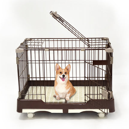 YES4PETS Large Brown Pet Dog Cage Cat Rabbit  Crate Kennel With Potty Pad And Wheel 3