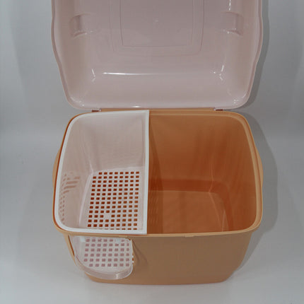 XL Portable Hooded Cat Toilet Litter Box Tray House with Handle and Scoop Orange 2