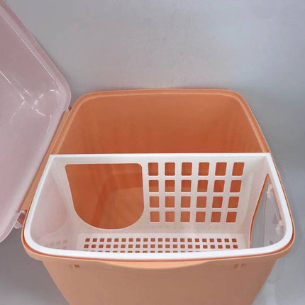 XL Portable Hooded Cat Toilet Litter Box Tray House with Handle and Scoop Orange 3