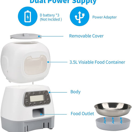 YES4PETS 3.5L Visible Automatic Digital Pet Dog Cat Feeder Food Bowl Dispenser 3