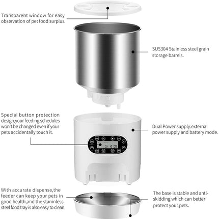 YES4PETS Electric Automatic Pet Dog Cat Rabbit Feeder Stainless Steel 3L Dispenser 6