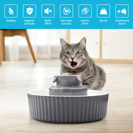 YES4PETS Grey Ceramic Electric Pet Water Fountain Dog Cat Water Feeder Bowl Dispenser 2