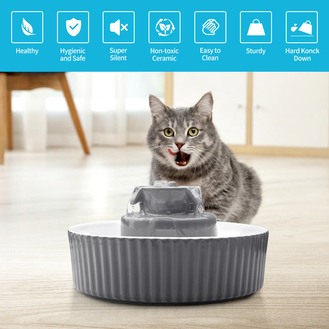 YES4PETS Grey Ceramic Electric Pet Water Fountain Dog Cat Water Feeder Bowl Dispenser 2
