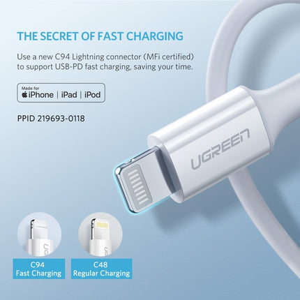 UGREEN 10493 Type-C to MFI iPhone M/M Cable Rubber Shell 1M White 4
