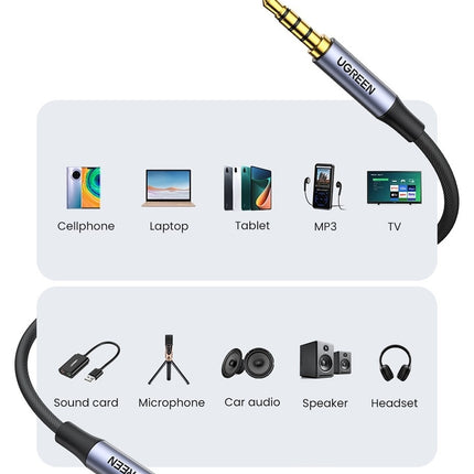 UGREEN 20785 3.5mm Braided 4-Pole Audio Cable Male to Male 3m 6