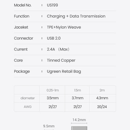 UGREEN 60163 USB-A to 8-pin iPhone Charging Cable 2M Silver 9