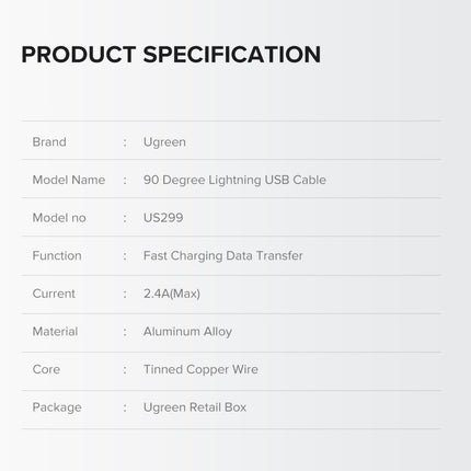 UGREEN 60521 USB-A to 8-pin 90 Degree Angel Cable 1M 11