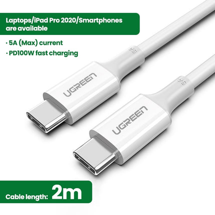 UGREEN 60552 USB-C 2.0 to TYPE-C Male to Male Data Cable 5A 2M White 2