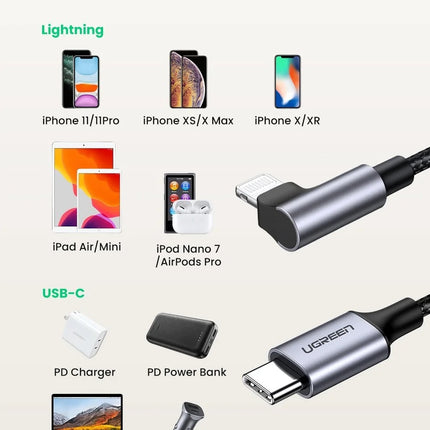 UGREEN 60763 90 Degree USB-C to iPhone 8-pin Cable 1M 4