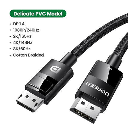 UGREEN 80390 DP V1.4 Male to Male Plastic Case Braided Cable 1M 2