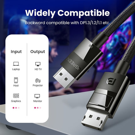 UGREEN 80390 DP V1.4 Male to Male Plastic Case Braided Cable 1M 6