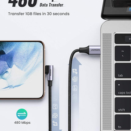 UGREEN 80714 USB-C 2.0 to Angle USB-C Cable Black 3M 4