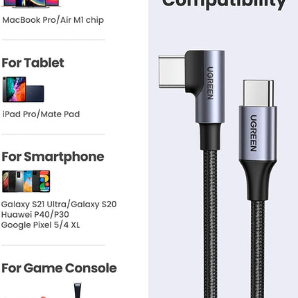 UGREEN 80714 USB-C 2.0 to Angle USB-C Cable Black 3M 5