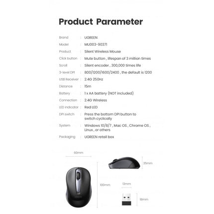 UGREEN 90371 Mini Portable Wireless Mouse 3