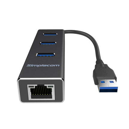 Simplecom CHN410 Aluminium 3 Port USB 3.0 HUB with Gigabit Ethernet Adapter 1000Mbps Black 2