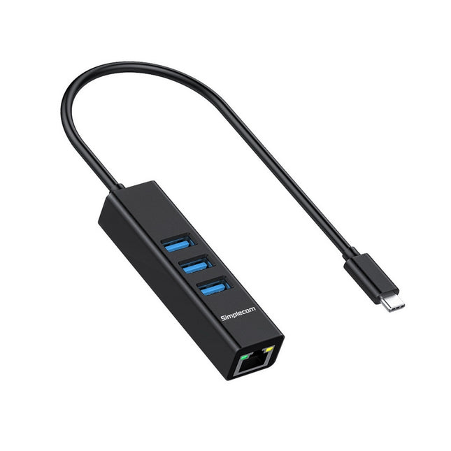 Simplecom CHN421 Aluminium USB-C to 3 Port USB HUB with Gigabit Ethernet Adapter Black 2