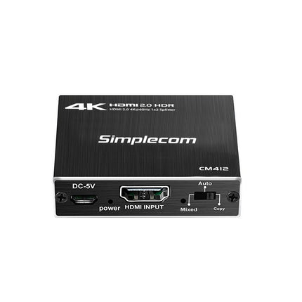 Simplecom CM412 HDMI 2.0 1x2 Splitter 1 IN 2 Out 4K@60Hz HDR10 2 Port HDMI Duplicator 2